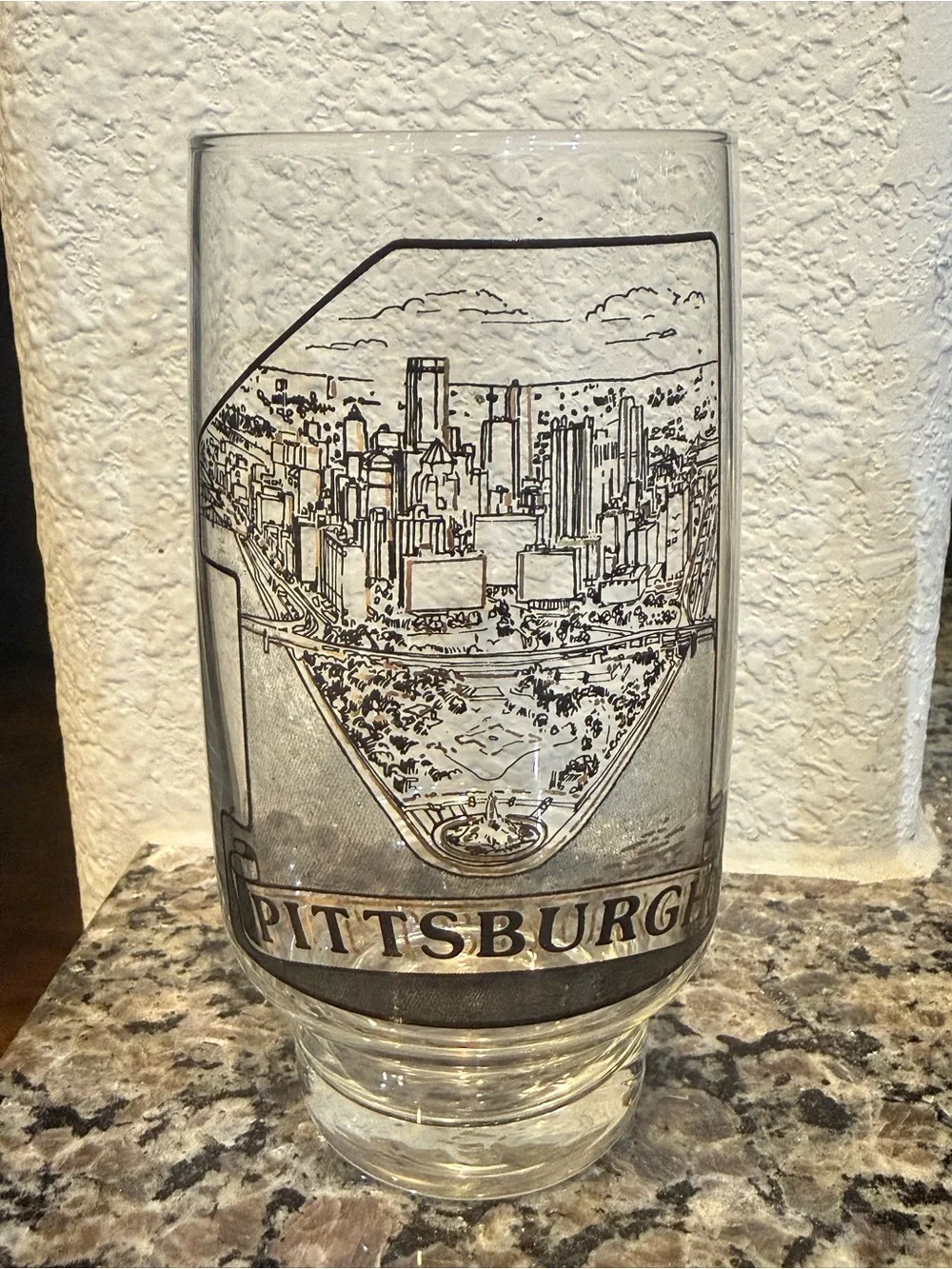 1985 Pittsburgh #1 The Point Sketch Skyline City Drawing Glass Tumblers Set Of 2